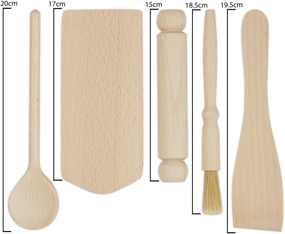 Childrens Wooden Baking Cooking Utensil Set  - Pack of 5 Tools