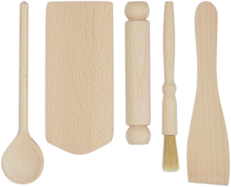 Childrens Wooden Baking Cooking Utensil Set  - Pack of 5 Tools