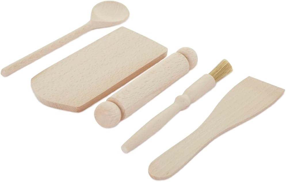 Childrens Wooden Baking Cooking Utensil Set  - Pack of 5 Tools