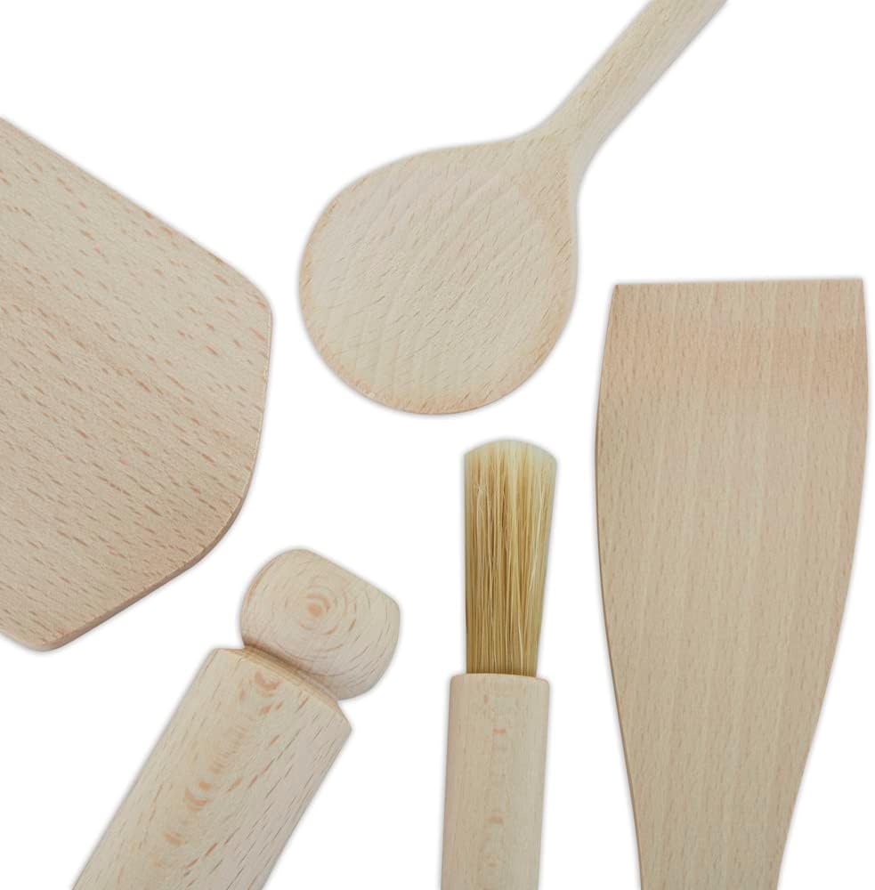 Childrens Wooden Baking Cooking Utensil Set  - Pack of 5 Tools