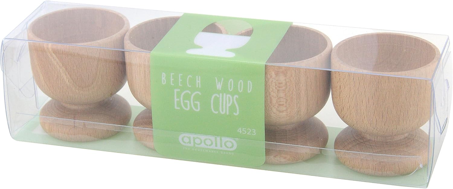 Beech Wood Egg Cups, Set of 4, Brown