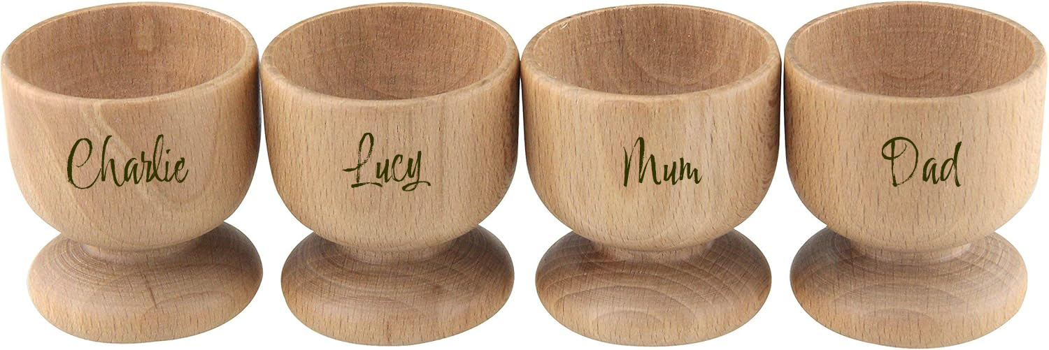 Personalised Beech Wood Egg Cups, Set of 4, Brown