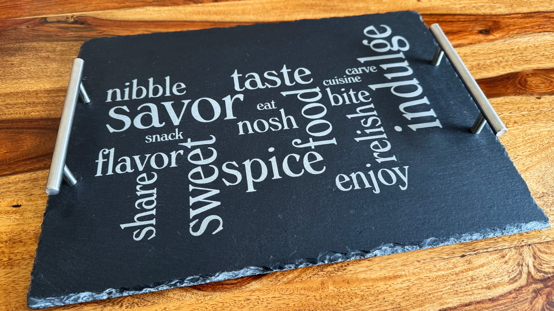 Foodie Word Cloud Slate Serving Tray