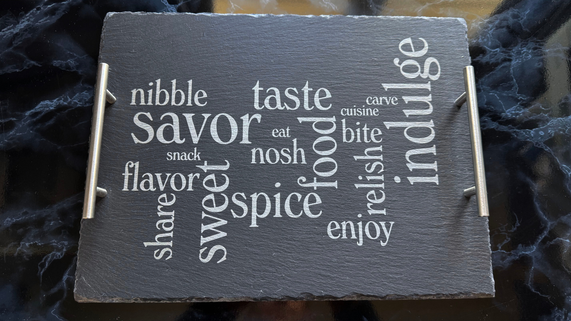 Foodie Word Cloud Slate Serving Tray