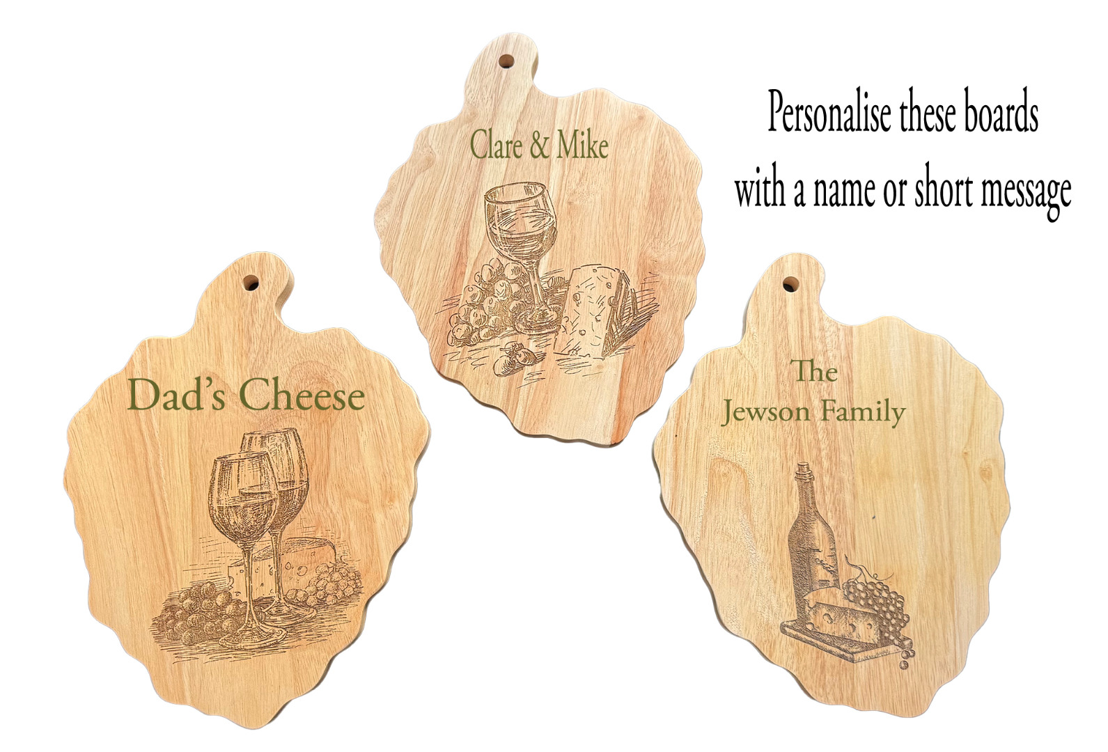 Personalised Cheese & Wine Rubberwood Serving Board - Grape Shaped 30x23cm