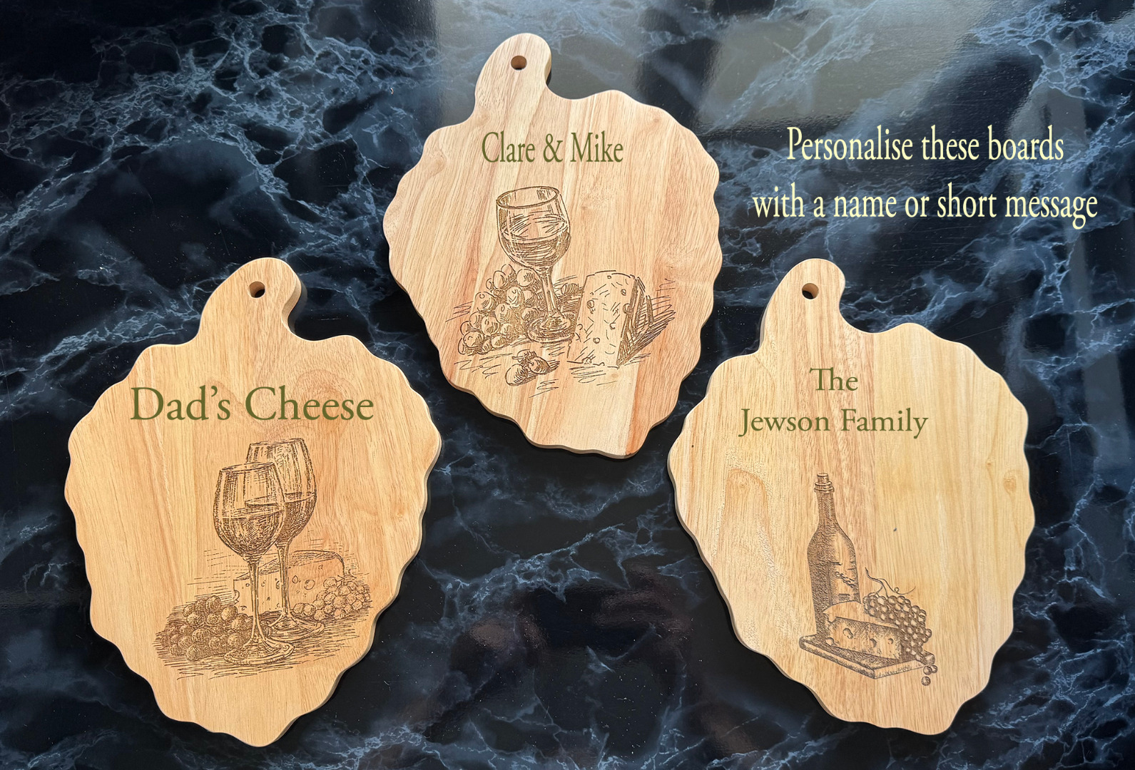 Personalised Cheese & Wine Rubberwood Serving Board - Grape Shaped 30x23cm