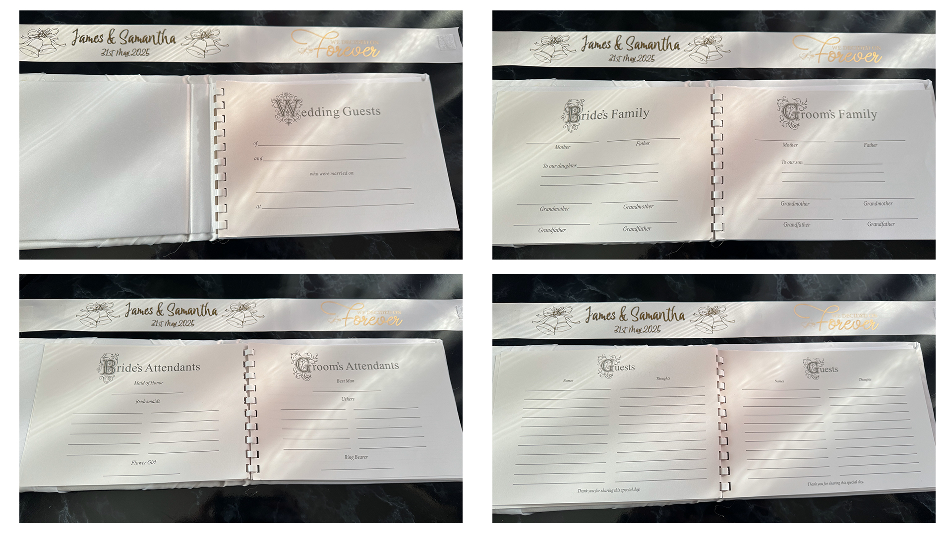 Personalised Satin Wedding Guest Book with Organza Sash & Rhinestone Embellishment - Ivory or White