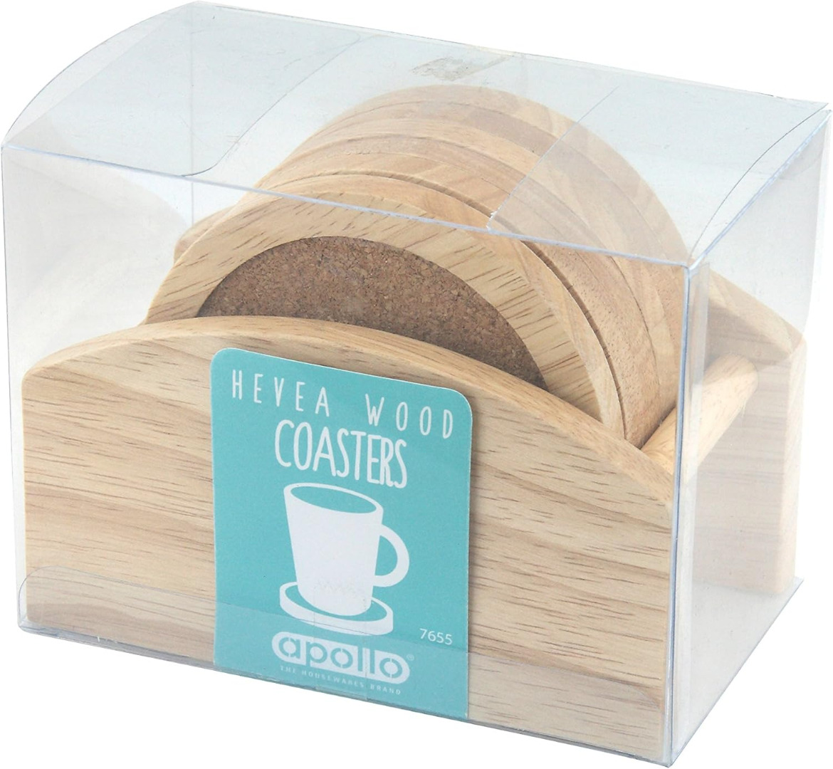 Rubberwood Coaster Set with Stand