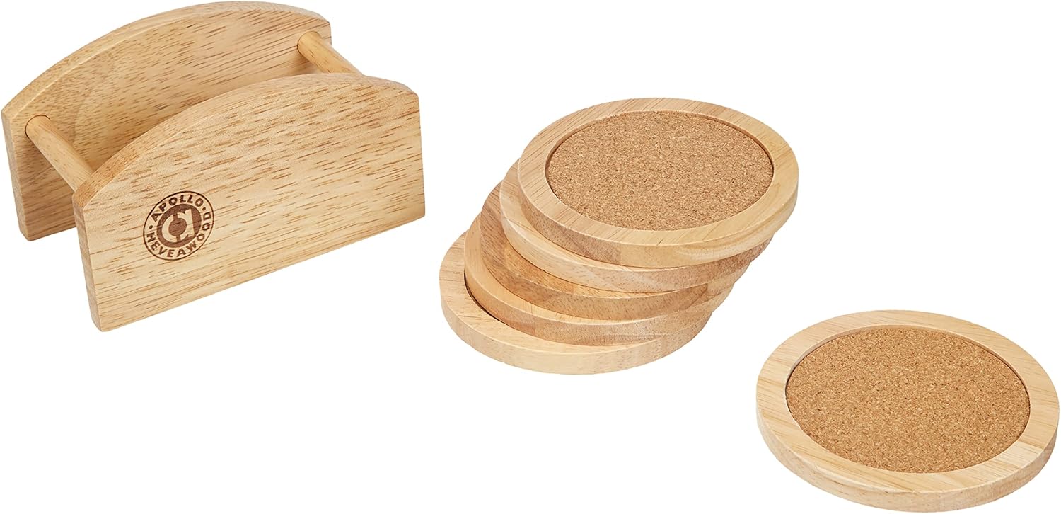 Rubberwood Coaster Set with Stand