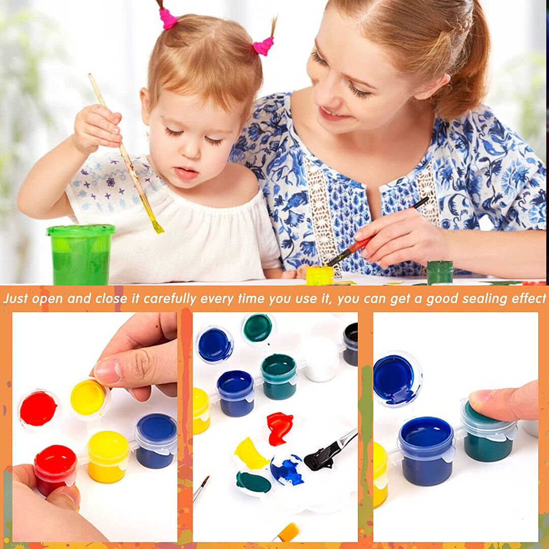 Childrens Acrylic Paint Pot Strip - Set 6 Colours + 2 Brushes