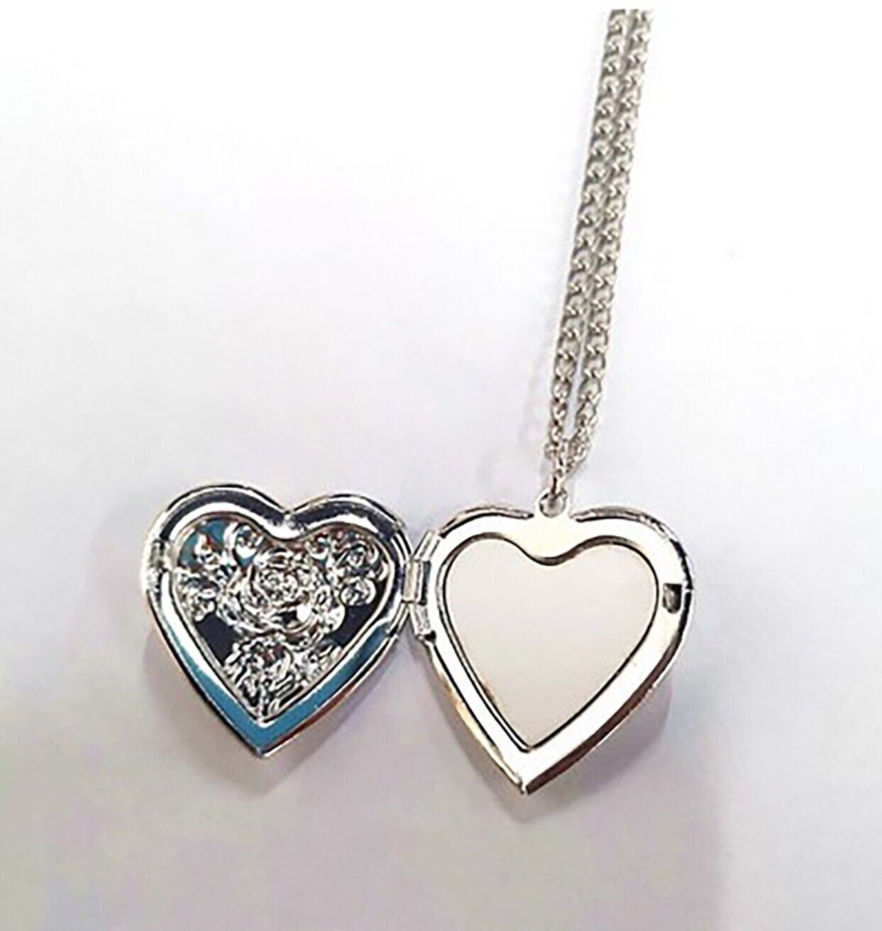 Personalised Silver Heart Photo Locket & Necklace - Rose Design