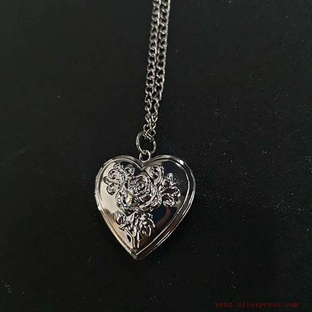 Personalised Silver Heart Photo Locket & Necklace - Rose Design