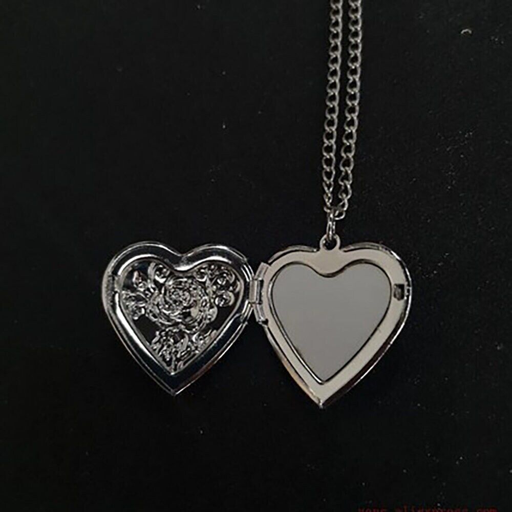 Personalised Silver Heart Photo Locket & Necklace - Rose Design