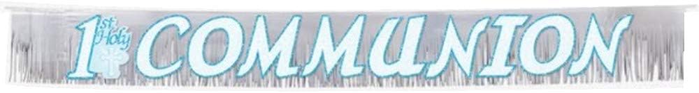 1st Communion Fringed Metallic Banner - Blue