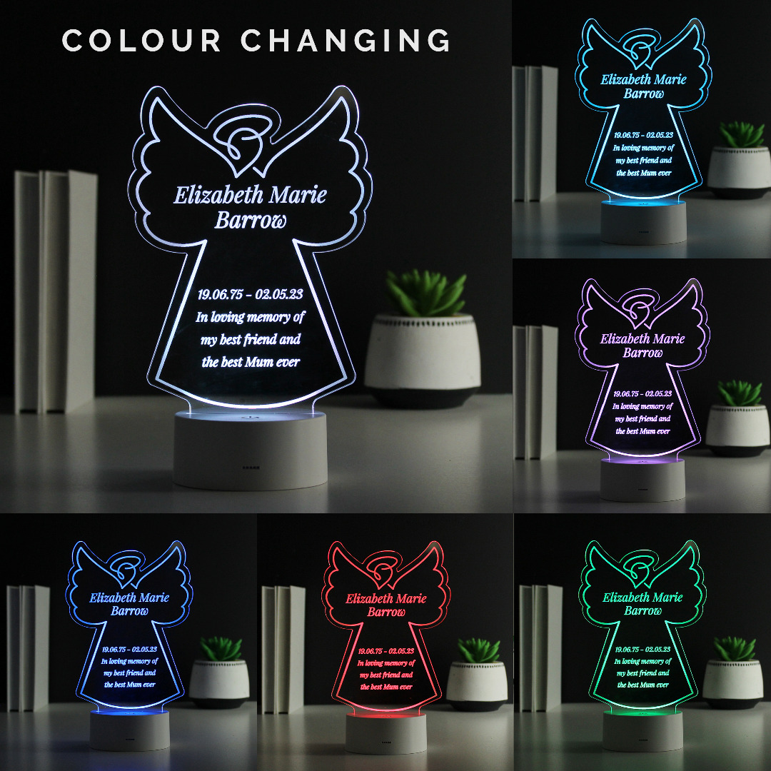 Personalised Angel Free Text Memorial Colour Changing LED Light