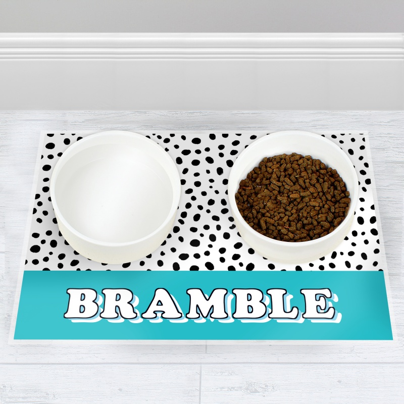 Personalised Spots Dog Pet Bowl Mat ~ Pink or Blue