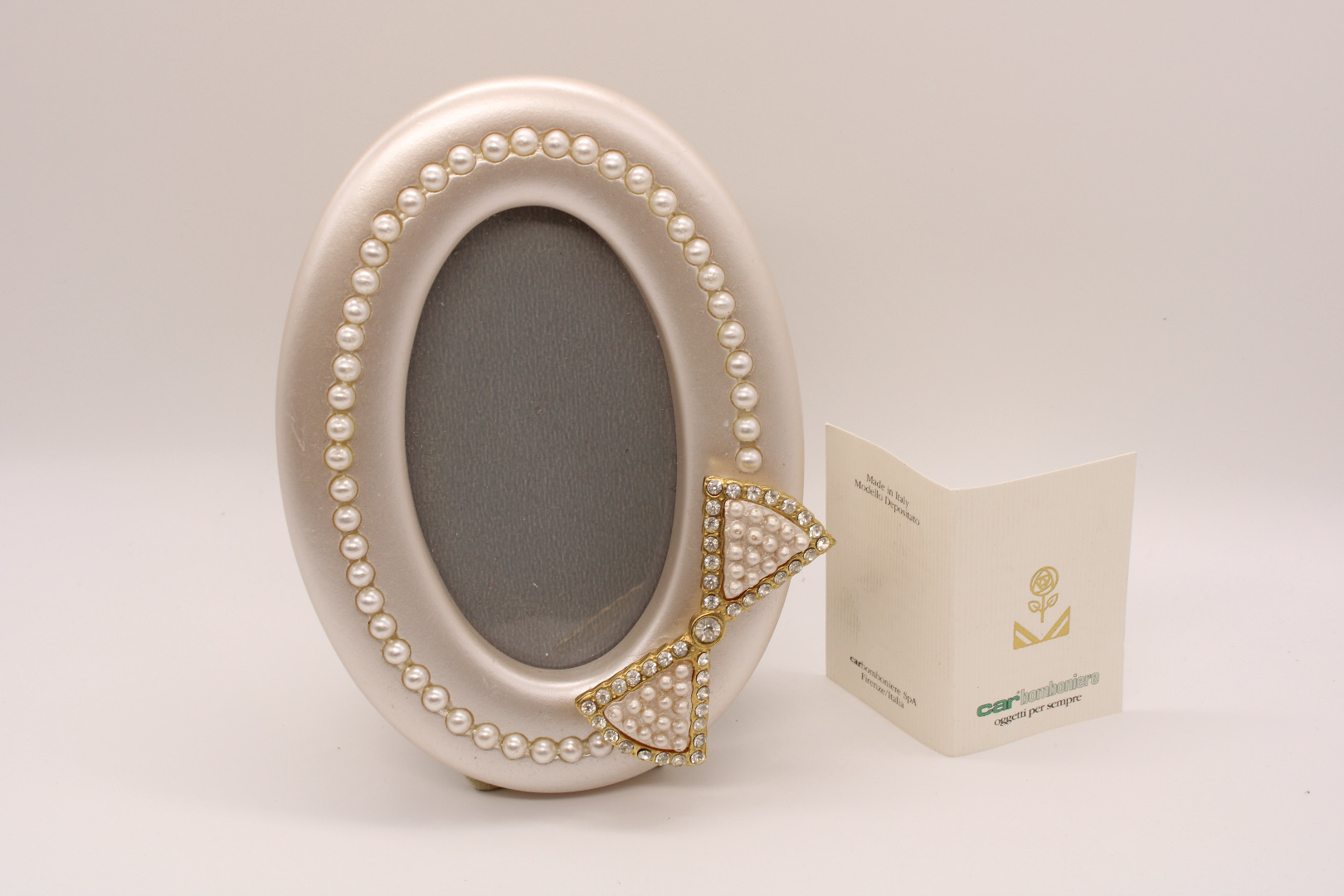 Oval Photo Frame with Pearl & Diamante Bow Accent