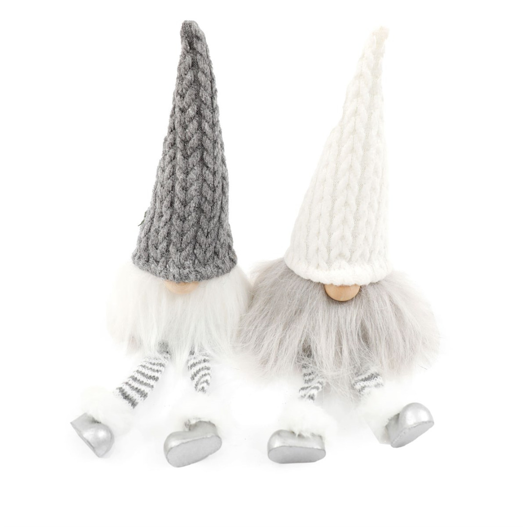 Pair of 16cm Grey Knitted Hat Gonks with Dangly Legs