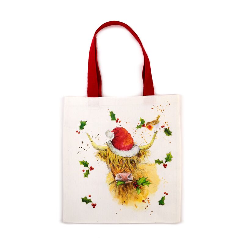 Jan Pashley Christmas Highland Coo Reusable Tote Bag