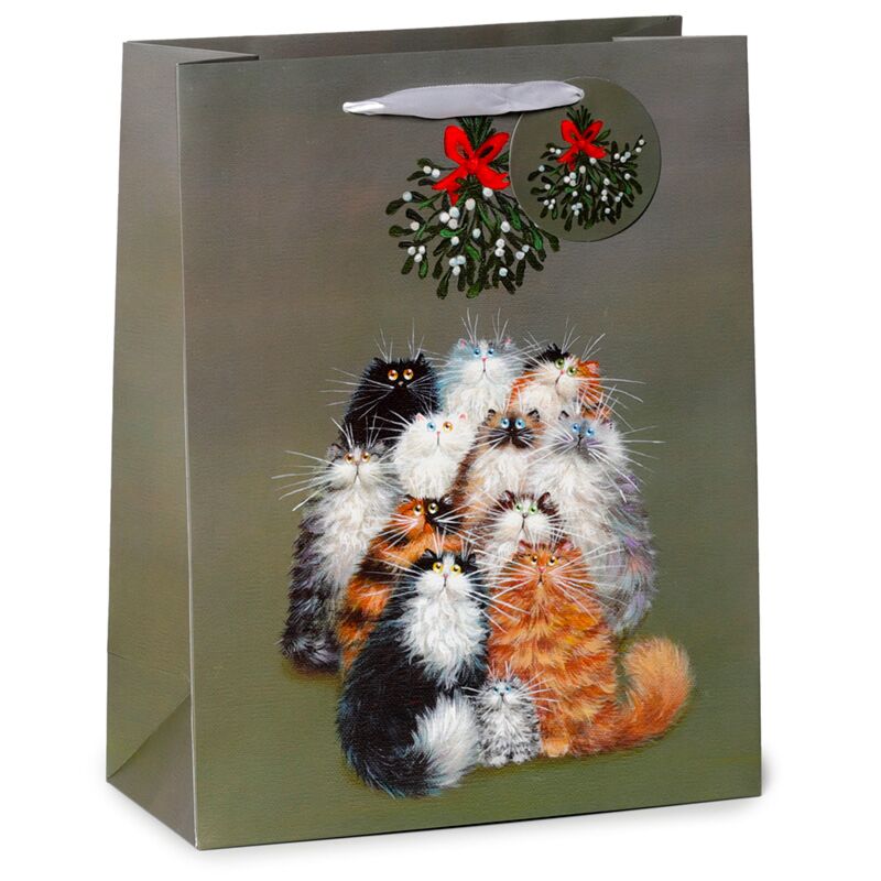 Kim Haskins Cats Christmas Mistletoe Gift Bag - Large