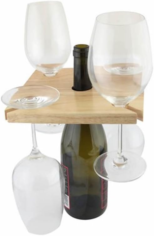 4 Glass Wooden Wine Bottle & Glass Holder Rack Display Storage Board