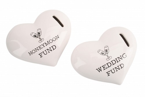 Set of 2 Heart Shape Wedding Money Banks ~ Honeymoon / Wedding