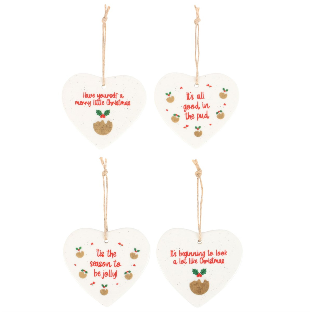 Christmas Pudding Ceramic Hearts