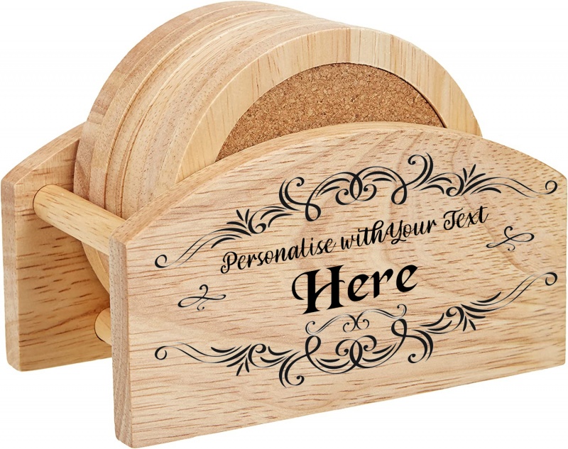 Personalised Rubberwood Coaster Set with Stand