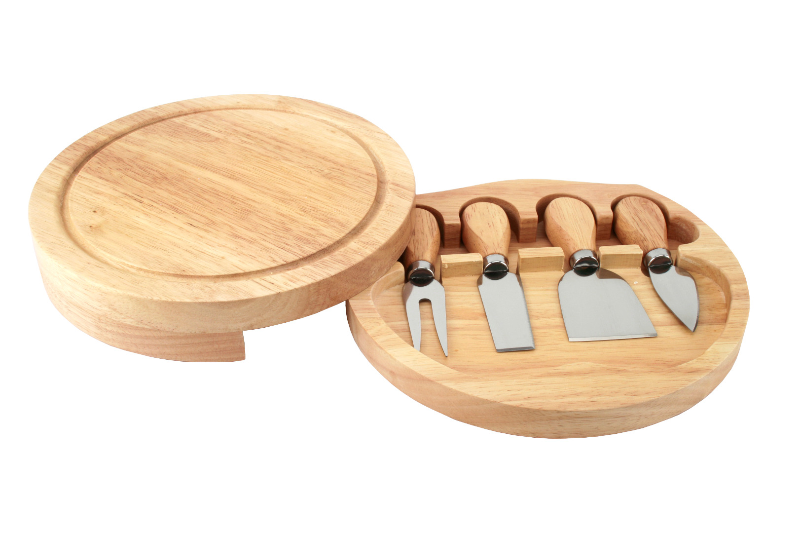 Round Cheese Board & 4 Pce Knife Serving Set