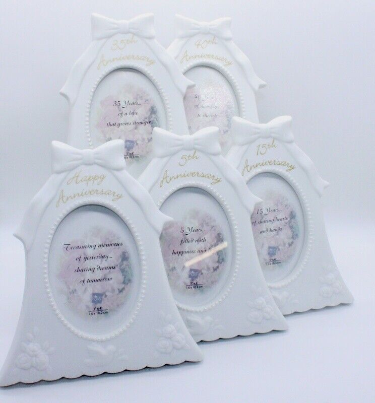 Russ Berrie White Ceramic Anniversary Photo Frame