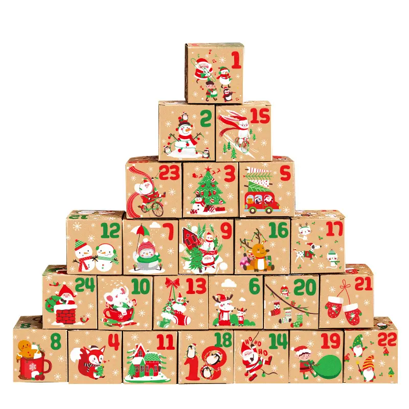 Kraft Christmas Advent Calendar Gift Boxes - Set 24