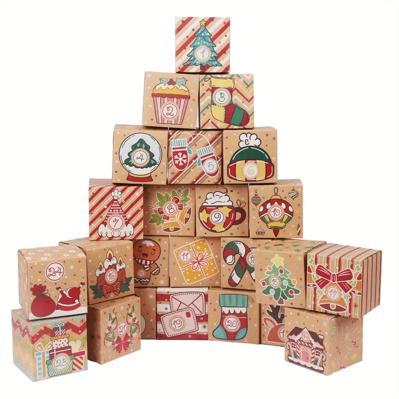 Kraft Style Christmas Advent Calendar Gift Boxes - Set 24