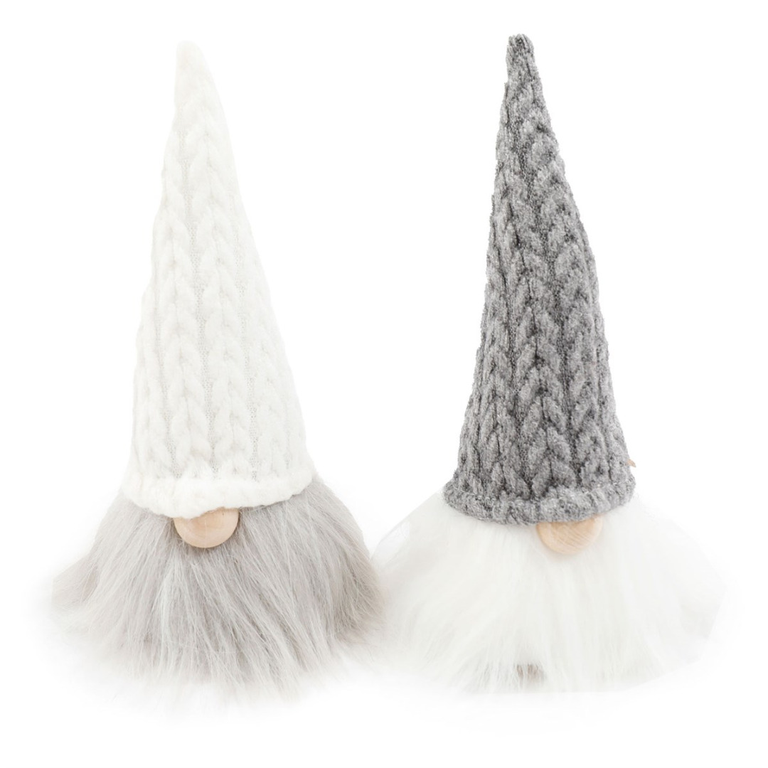 Pair of 16cm Grey Knitted Hat Gonks