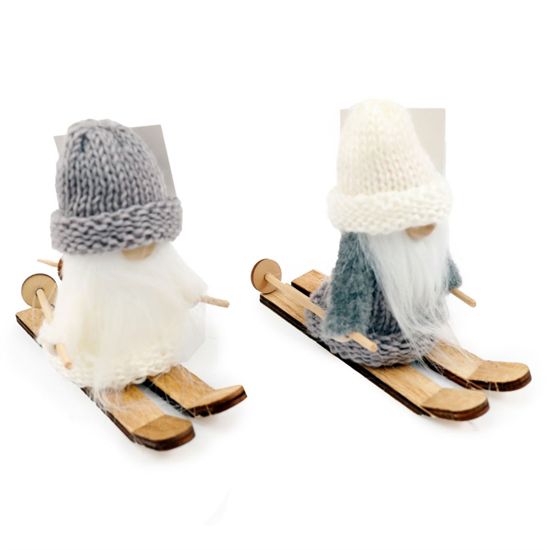 Pair of 16cm Grey Knitted Hat Gonks on Skis