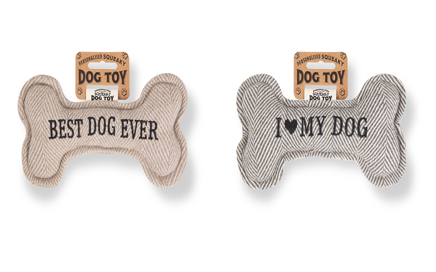 Personalised Squeaky Dog Bone Fetch Toy - I ♥ My Dog / Best Dog Ever / Breeds