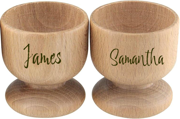 Personalised Beech Wood Egg Cups, Set of 2, Brown