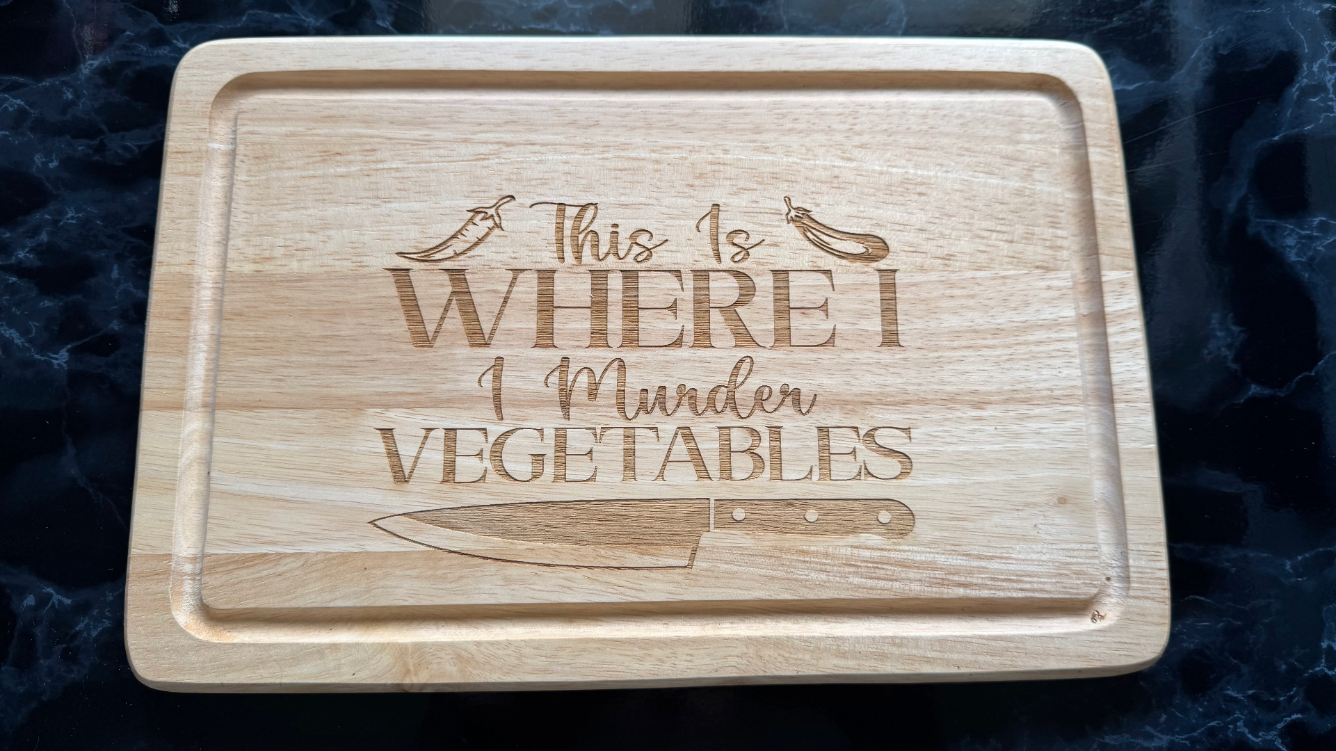 Rubberwood Chopping Board - Amusing - Murder Vegetables