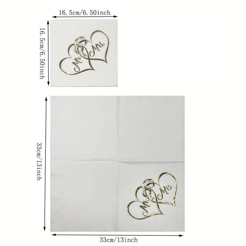 Mr & Mrs Interlocking Hearts & Rings Napkins, Pk 16