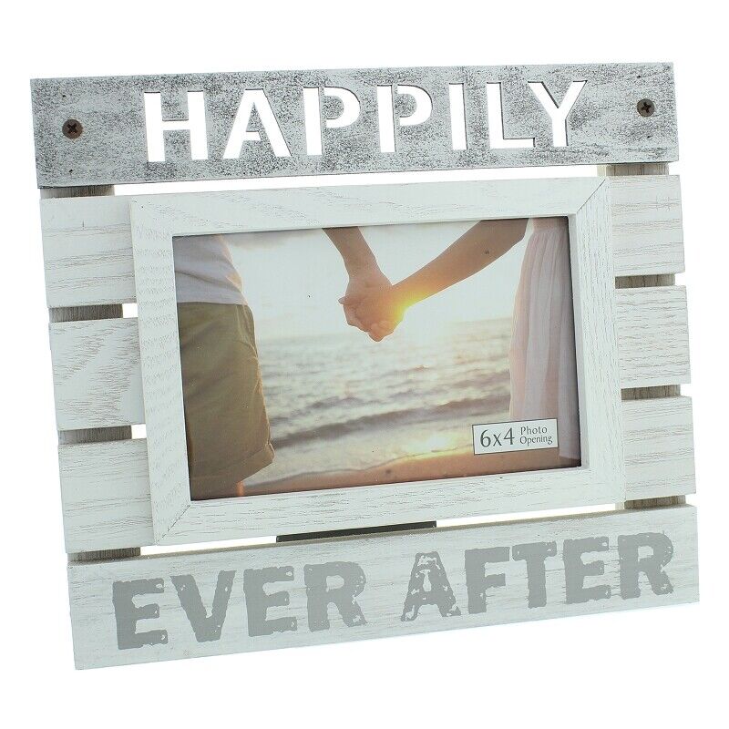 New View Wooden Panel Photo Frame 6''x4'' Happily Ever After - Wedding Photo Frame