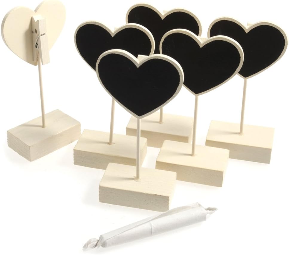 Heart Shaped Placecard Holder Chalk Board - Pack 6 in Ivory