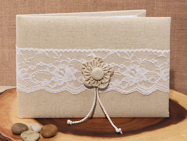 Rustic Collection Burlap & Lace Guest Book, Pen Set & Ring Pillow Bundle